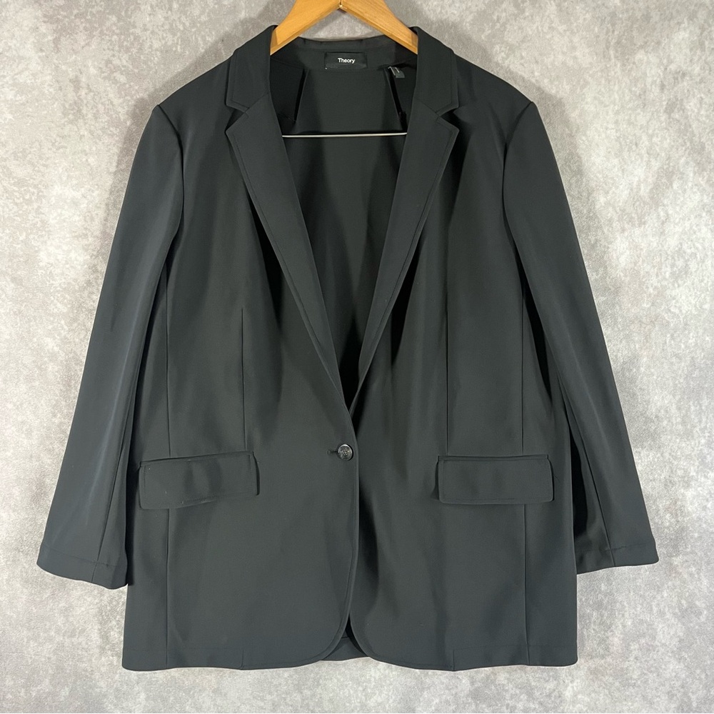 Theory Blazer Women 10 Black Single Breasted Pockets One‎ Button Preppy Work